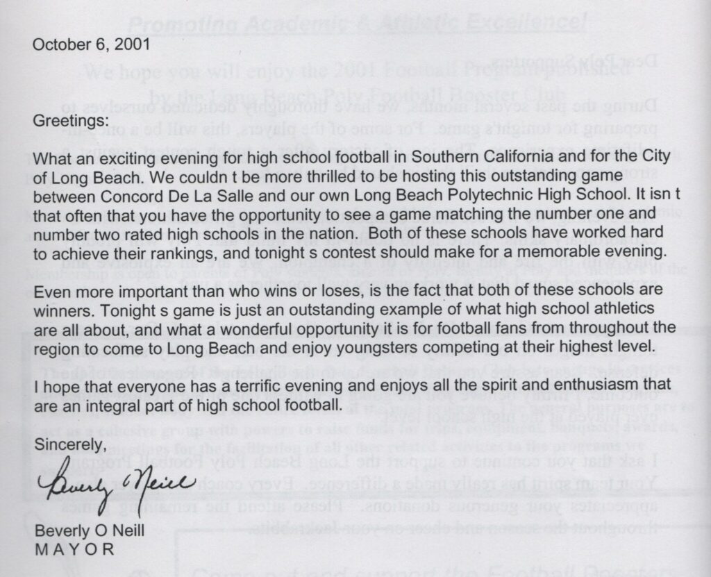 Beverly O’Neill Note Poly DLS Football Program 2001 001 copy